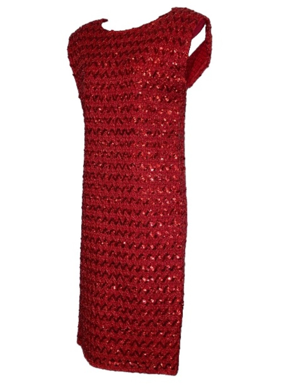Vintage Niki 5/6 Red Sequin Beaded V Back Cocktail Club Shift Dress 1980’s 80’s